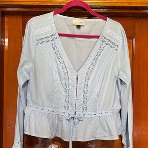 Light Blue Lace-Trim Button-Front Peplum Blouse washed- but never worn 26